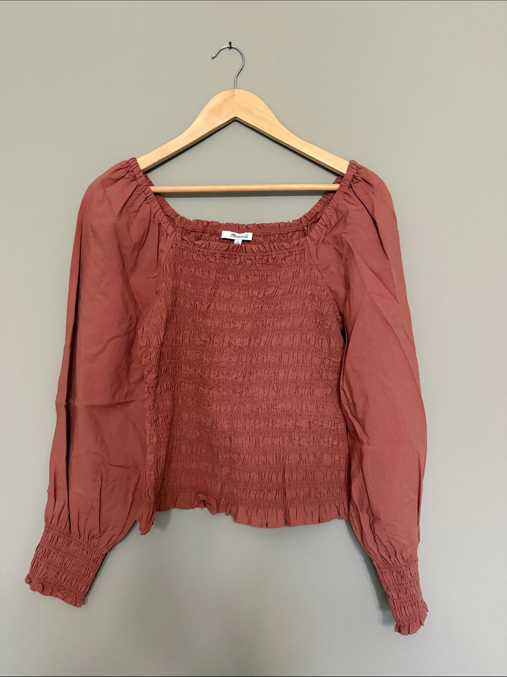 Madewell Smocked Long-Sleeve Top in Dusty Rose